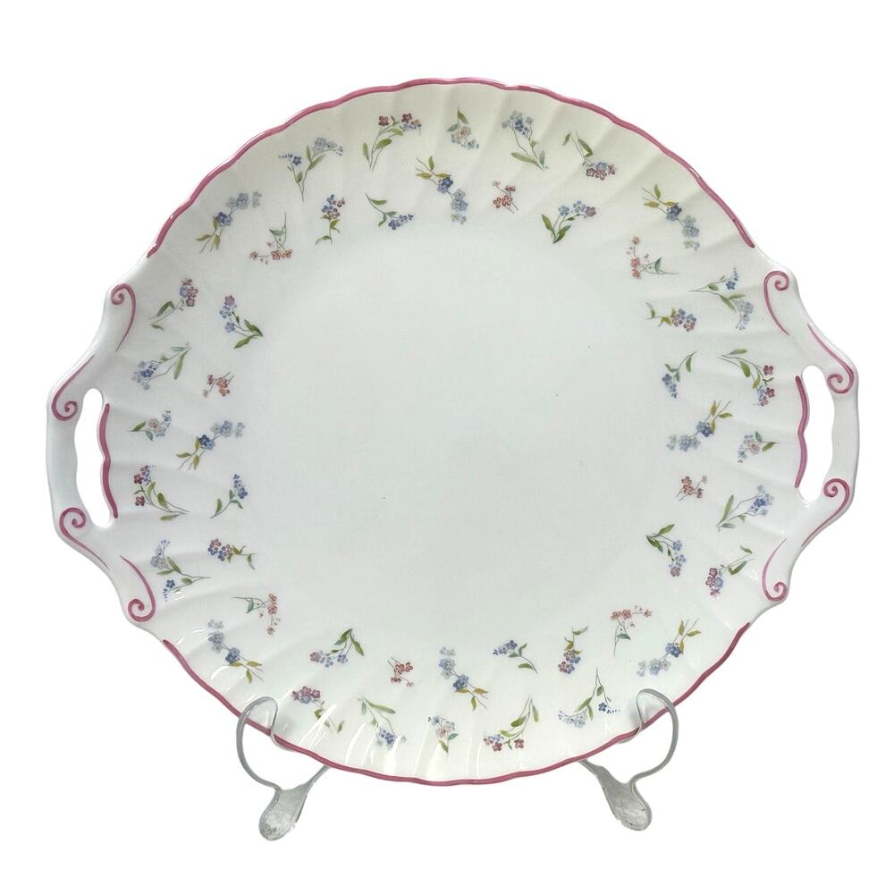 Royal Worcester England Retired 'Forget Me Not' 12" Handled Cake Plate